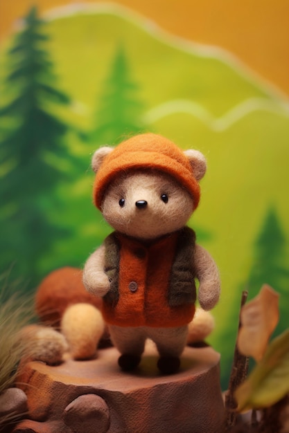 Free photo needle felted character in nature