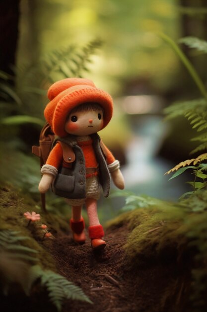 Needle felted character in nature