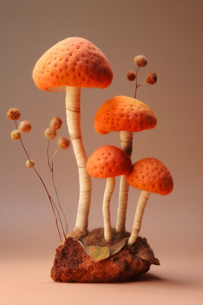 Free photo needle felted mushrooms arrangement