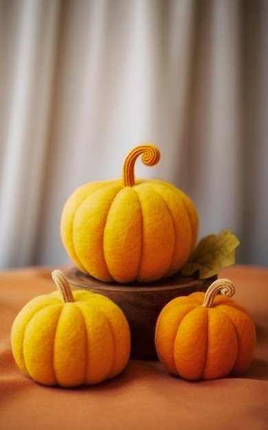 Free photo needle felted pumpkins arrangement