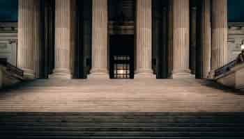 Free photo neo classical courthouse facade illuminated at night generated by ai