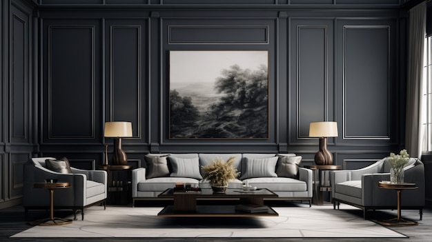 Free photo neoclassical style interior design with decor and furnishings