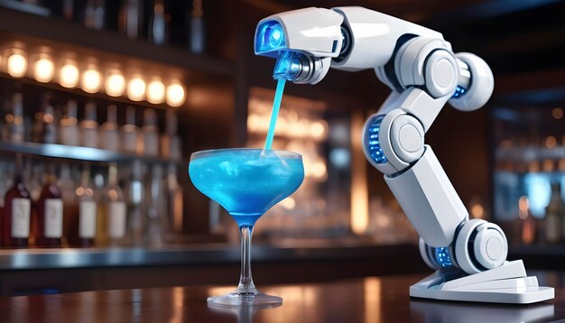 Neofuturistic style cocktail drink with robot arm