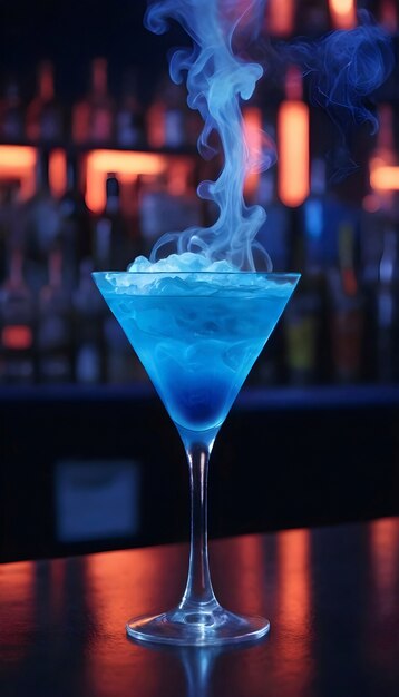 Neofuturistic style cocktail drink with smoke