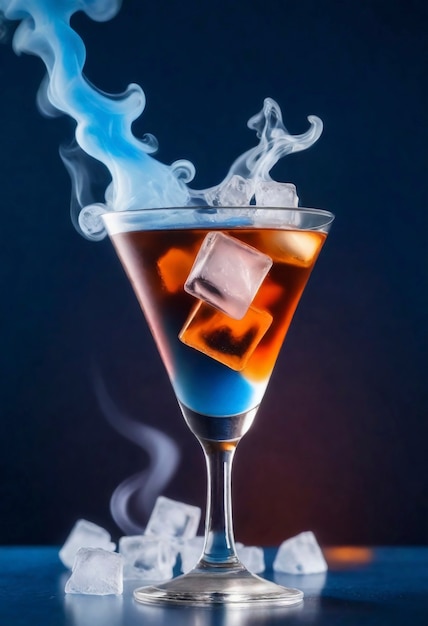 Neofuturistic style cocktail drink with smoke