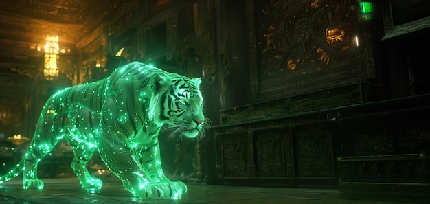 Free photo neon hologram of tiger