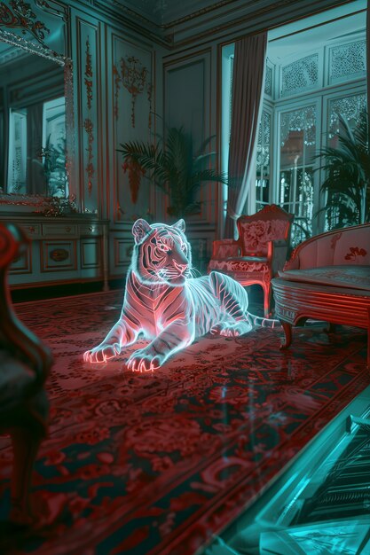 neon hologram of tiger