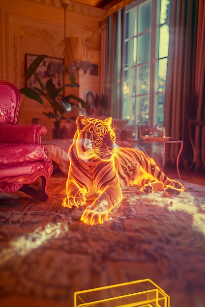 Free photo neon hologram of tiger