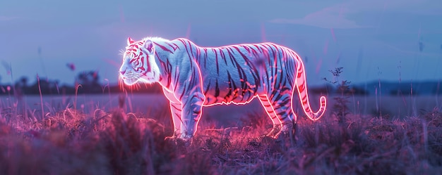 Free photo neon hologram of tiger