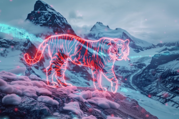 Foto gratuita ologramma al neon di una tigre