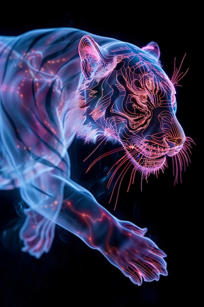 Free photo neon hologram of tiger