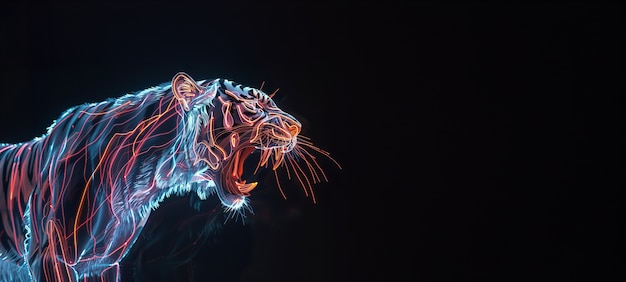 Free photo neon hologram of tiger