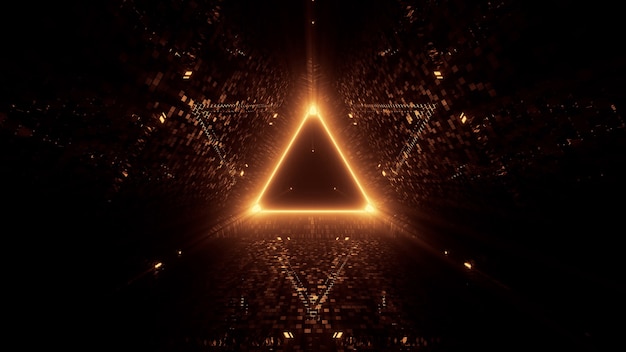 Neon laser lights in a triangular shape with a black background
