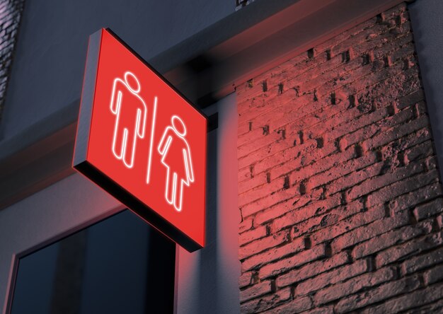 Neon light bathroom sign at night