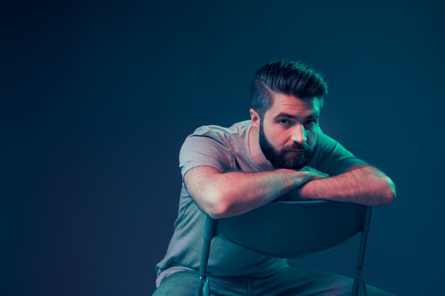 Neon portrait of a young attractive man