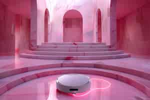 Free photo neon robot vacuum cleaner