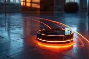 Free photo neon robot vacuum cleaner