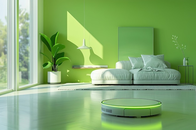 Free photo neon robot vacuum cleaner