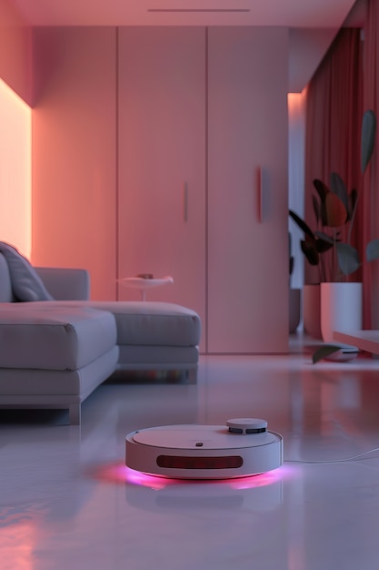 Free photo neon robot vacuum cleaner