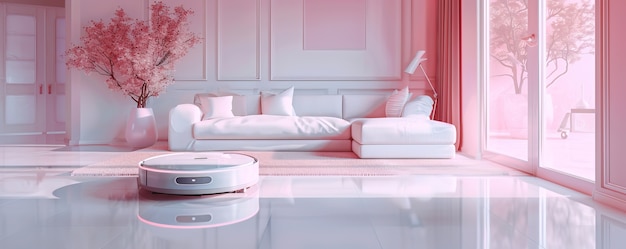 Free photo neon robot vacuum cleaner