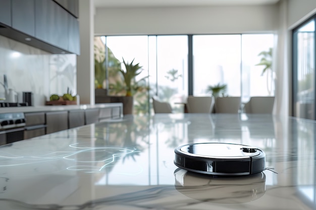 Free photo neon robot vacuum cleaner