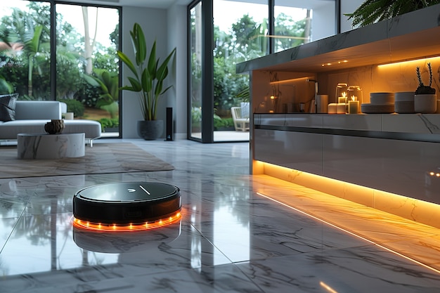 Free photo neon robot vacuum cleaner