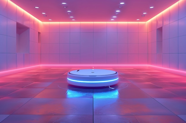 Free photo neon robot vacuum cleaner