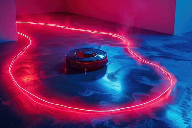 Free photo neon robot vacuum cleaner