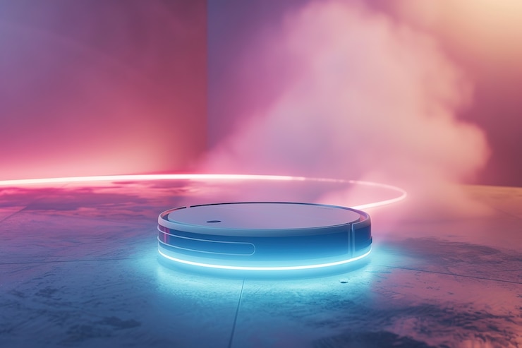 Free Photo neon robot vacuum cleaner