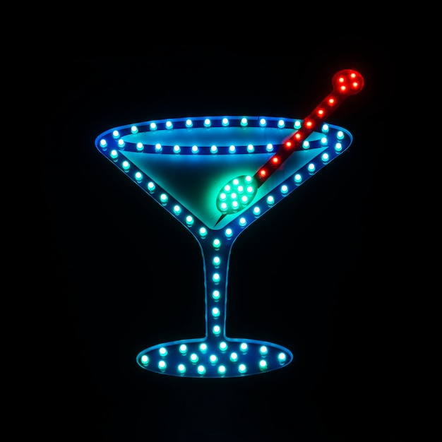 Foto gratuita insegna al neon nella barra con l'immagine del cocktail