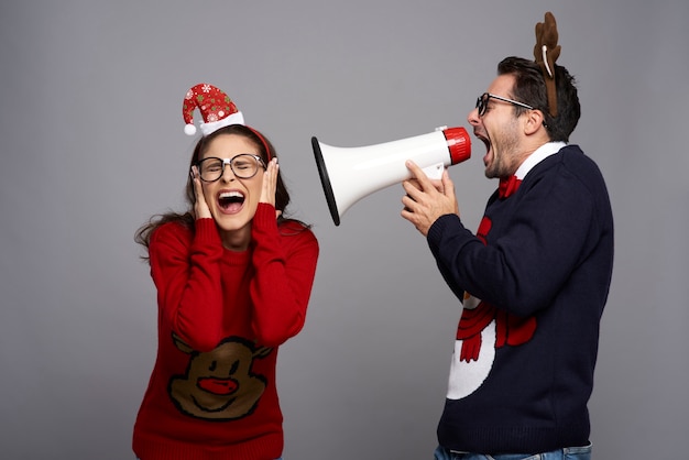 Nerd man announcing the Christmas time