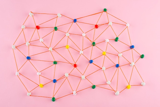 Бесплатное фото Концепция сети с плоской планировкой красной нити