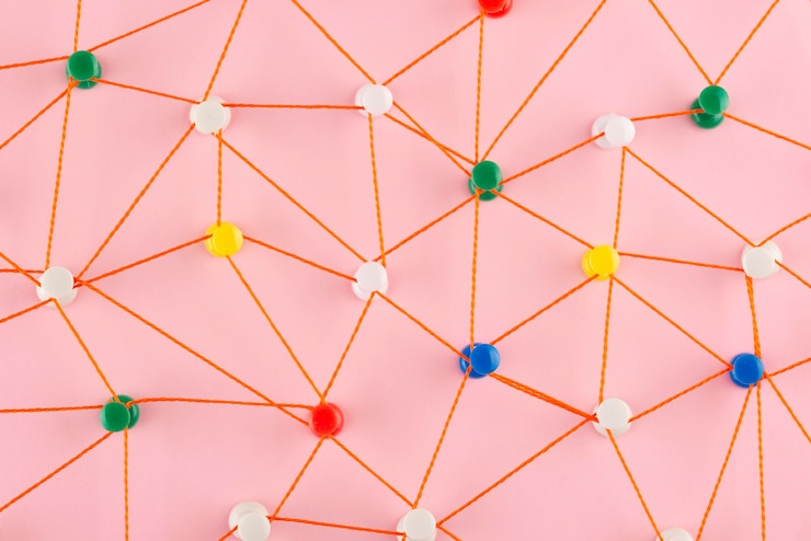 Free Photo network concept with red thread top view