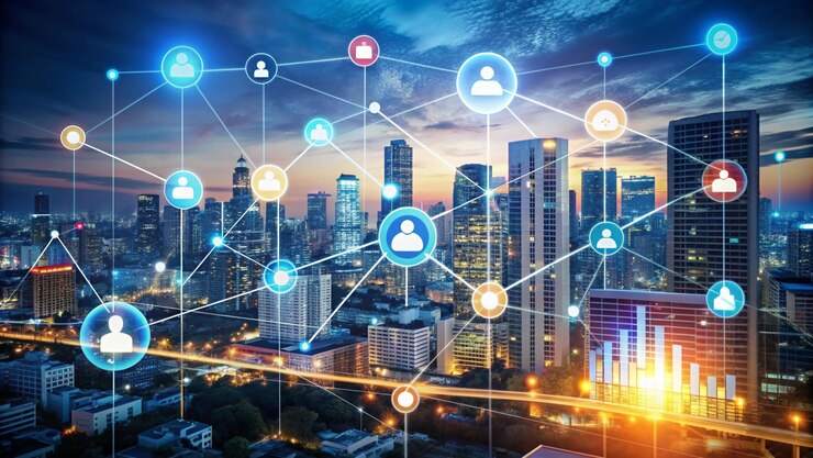 Free Photo networked cityscape with connected icons