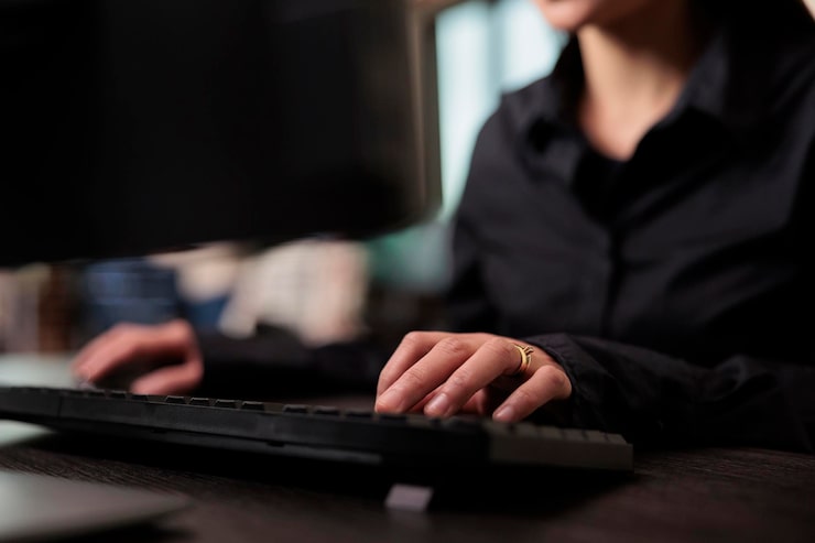 Free Photo neural network programmer developing artificial intelligence data processor. security application engineer encrypting vital company information on blockchain system. close up.