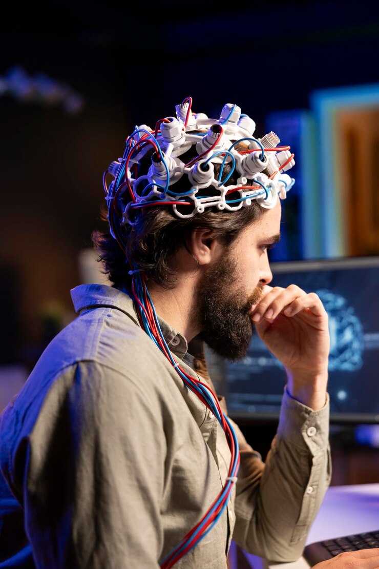 Free Photo neuroscientist engineering transhumanism experiment using eeg headset