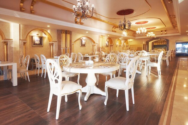 ヨーロピアンスタイルの新しくてきれいな高級レストラン。アマラドルチェヴィータラグジュアリーホテル。リゾート。ケメロボ・ケメル。七面鳥