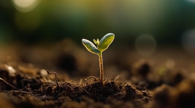New life sprouts from seedling in dirt generative AI