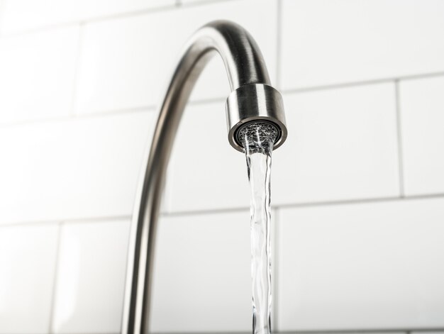 New and  modern steel faucet in the kitchen