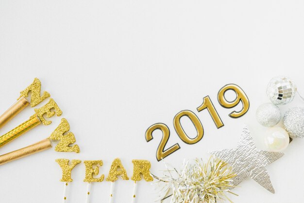 New year 2019 decorations forming composition