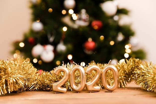 New year 2020 golden sign on table