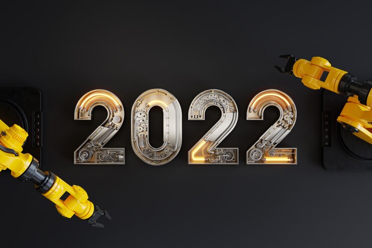 Бесплатный Фотография новый 2022 год из механического алфавита с роботизированной рукой