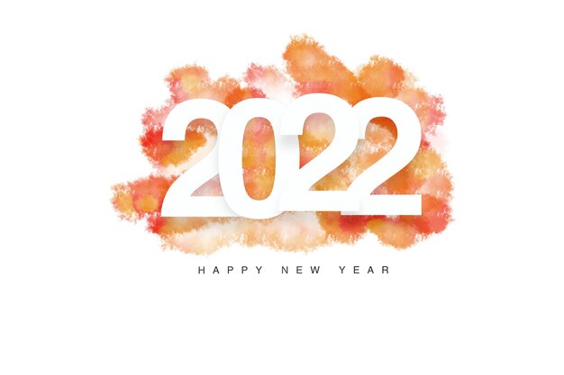 New year 2022 sign with red and yellow watercolor painting