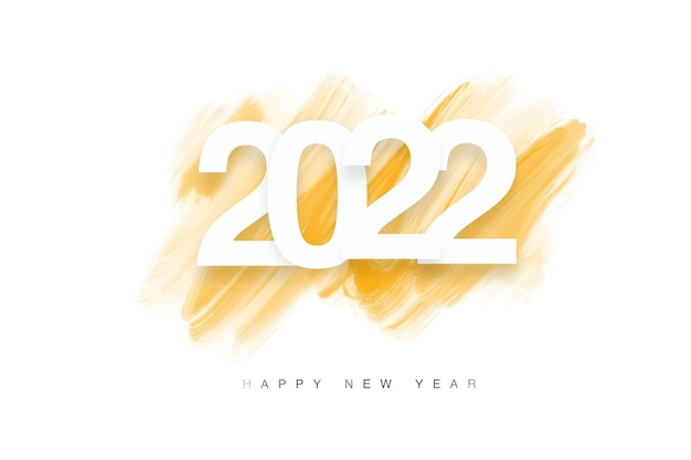 New year 2022 sign with yellow watercolor painting