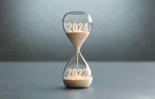 Free photo new year 2024 the time of 2023 is running out in the hourglass