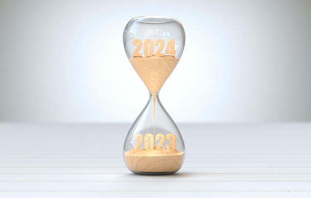 New Year 2024 The time of 2023 is running out in the hourglass