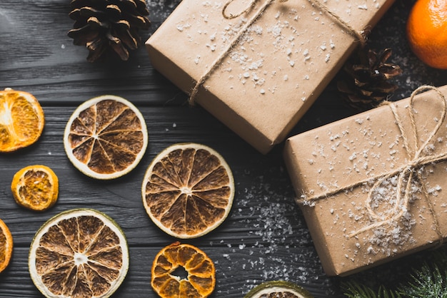 New year background with orange slices