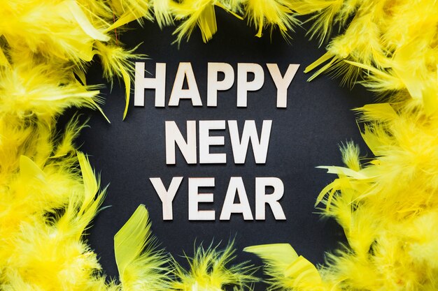 New year background with yellow feathers