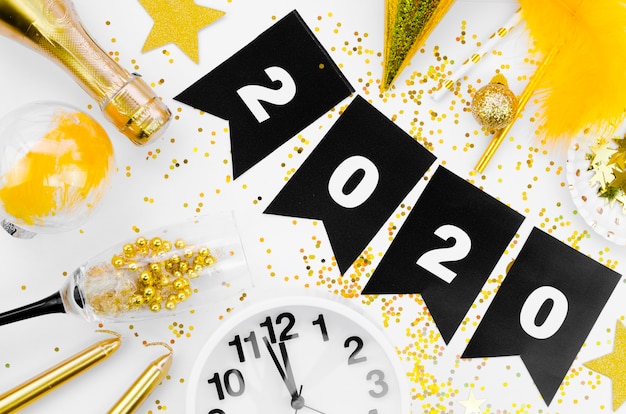 New year celebration 2020 garland and clock