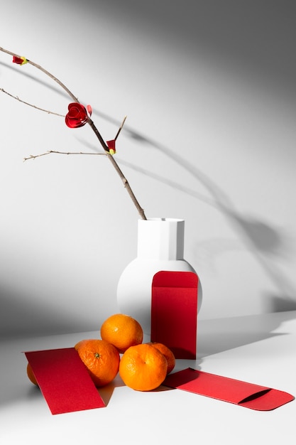 new year chinese 2021 arrangement of citrus and flowers